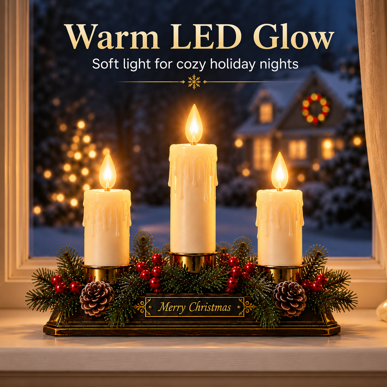 Warm glowing LED Christmas candles