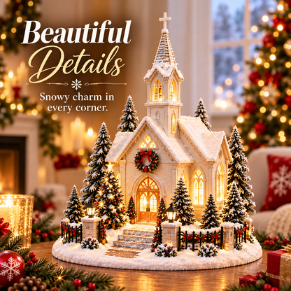 ⛪✨ Christmas Eve Glowing Church – Lighted Holiday Village Decor