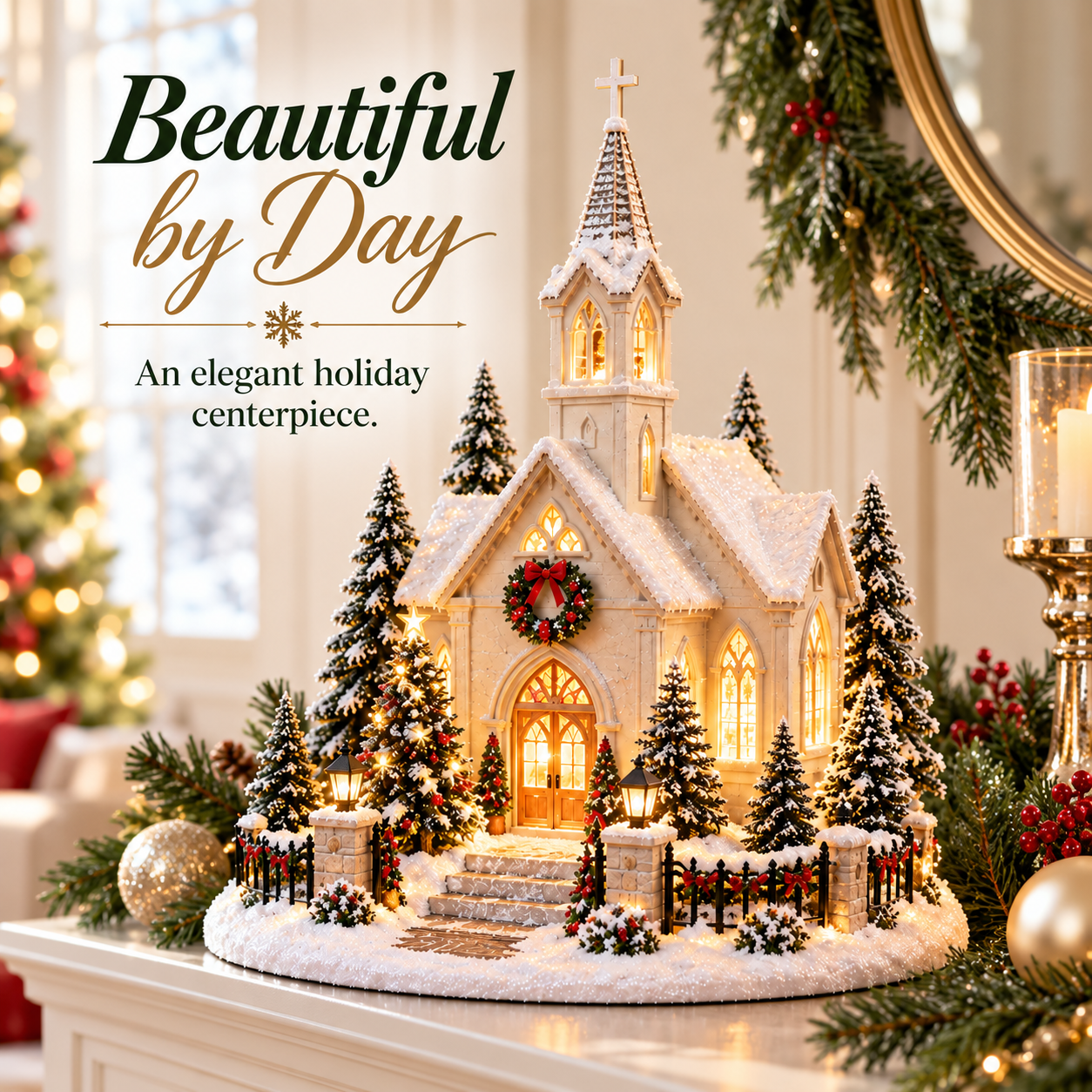 ⛪✨ Christmas Eve Glowing Church – Lighted Holiday Village Decor