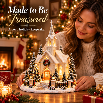 ⛪✨ Christmas Eve Glowing Church – Lighted Holiday Village Decor