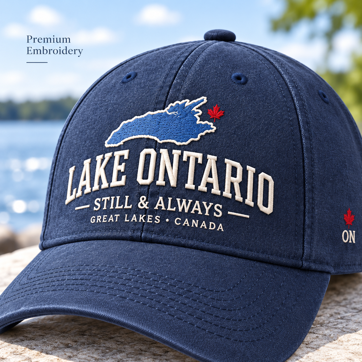 Lake Ontario embroidered cap detail