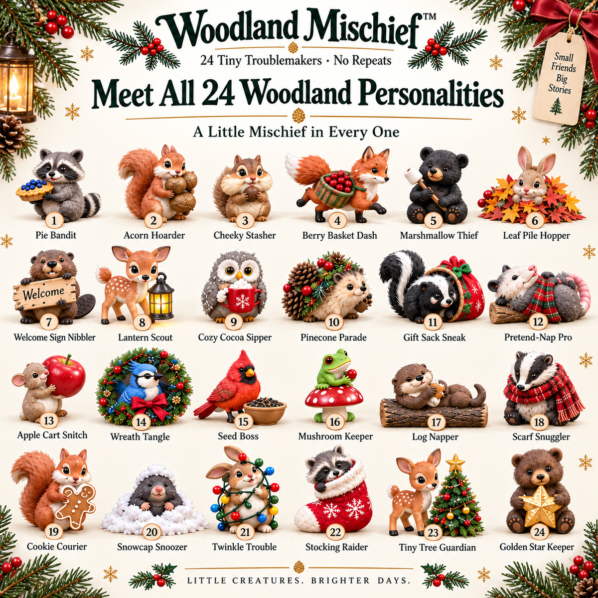 🌲 Woodland Mischief™ – 24 Tiny Troublemakers, 24 Unique Woodland Collectibles
