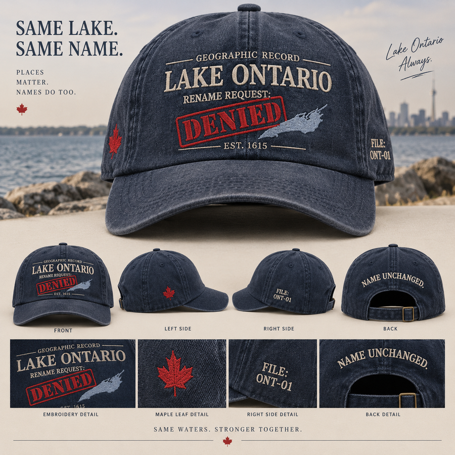 Lake Ontario cap front side back and embroidery detail overview