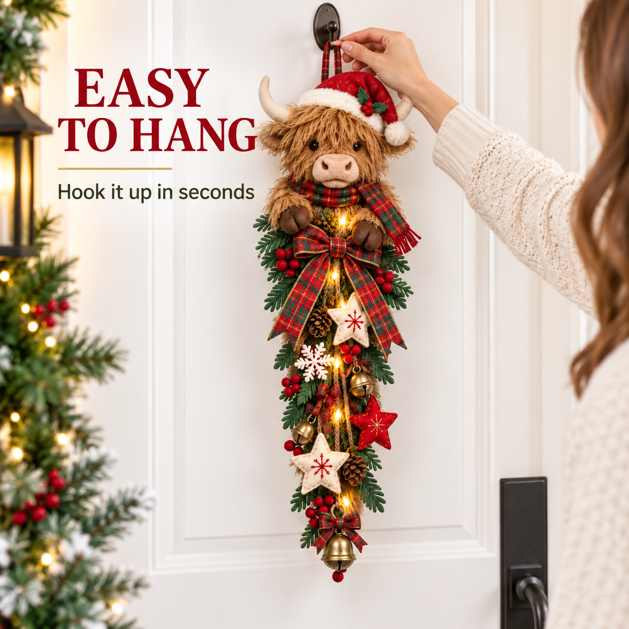 🐮🎄 MerryCascade™ Highland Cow Glowing Christmas Door Hanger