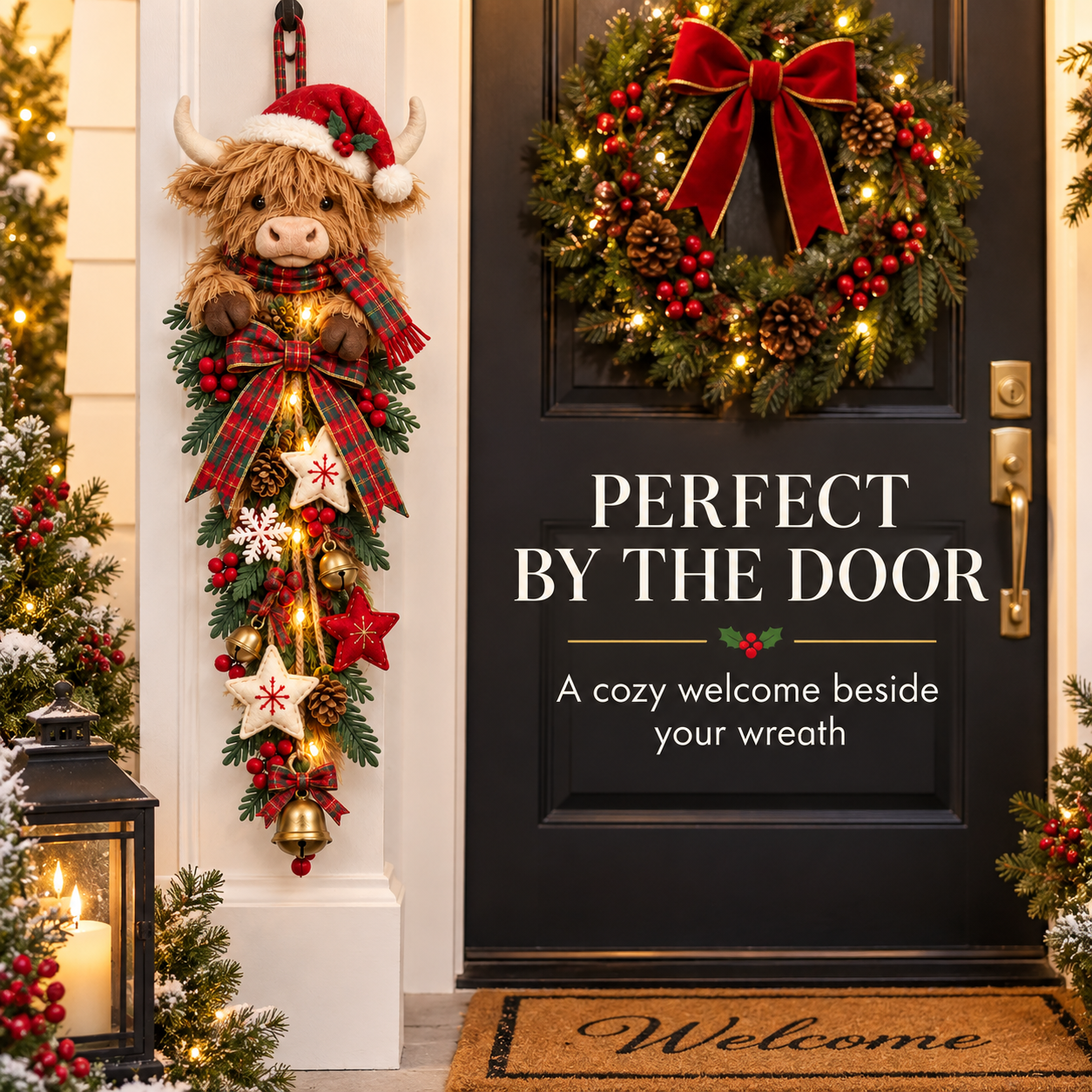 🐮🎄 MerryCascade™ Highland Cow Glowing Christmas Door Hanger