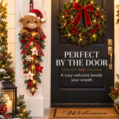 🐮🎄 MerryCascade™ Highland Cow Glowing Christmas Door Hanger