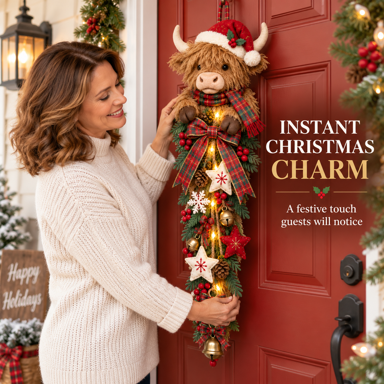 🐮🎄 MerryCascade™ Highland Cow Glowing Christmas Door Hanger