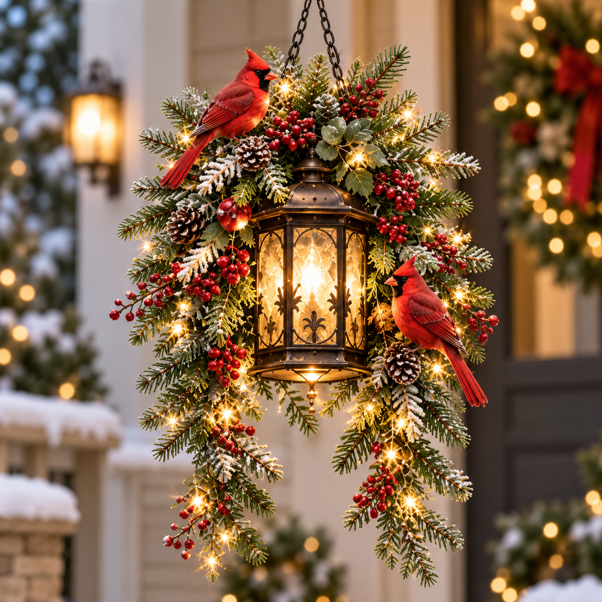 🔥 LAST DAY 50% OFF 🔥🎄 Christmas Porch Glow™ – Pre-Lit Holiday Lantern & Evergreen Decor | 3 Festive Styles