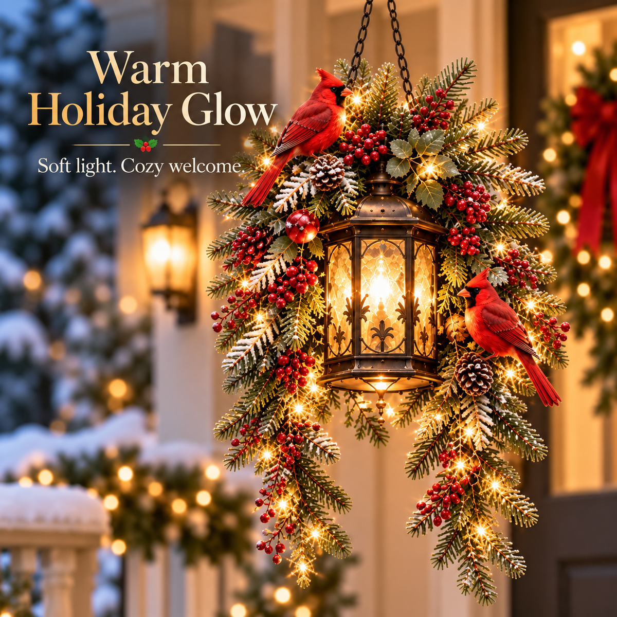 🔥 LAST DAY 50% OFF 🔥🎄 Christmas Porch Glow™ – Pre-Lit Holiday Lantern & Evergreen Decor | 3 Festive Styles