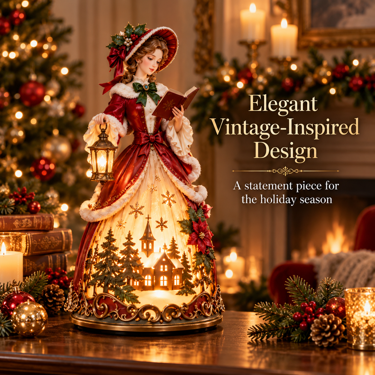 Victorian-inspired Christmas lady light centerpiece