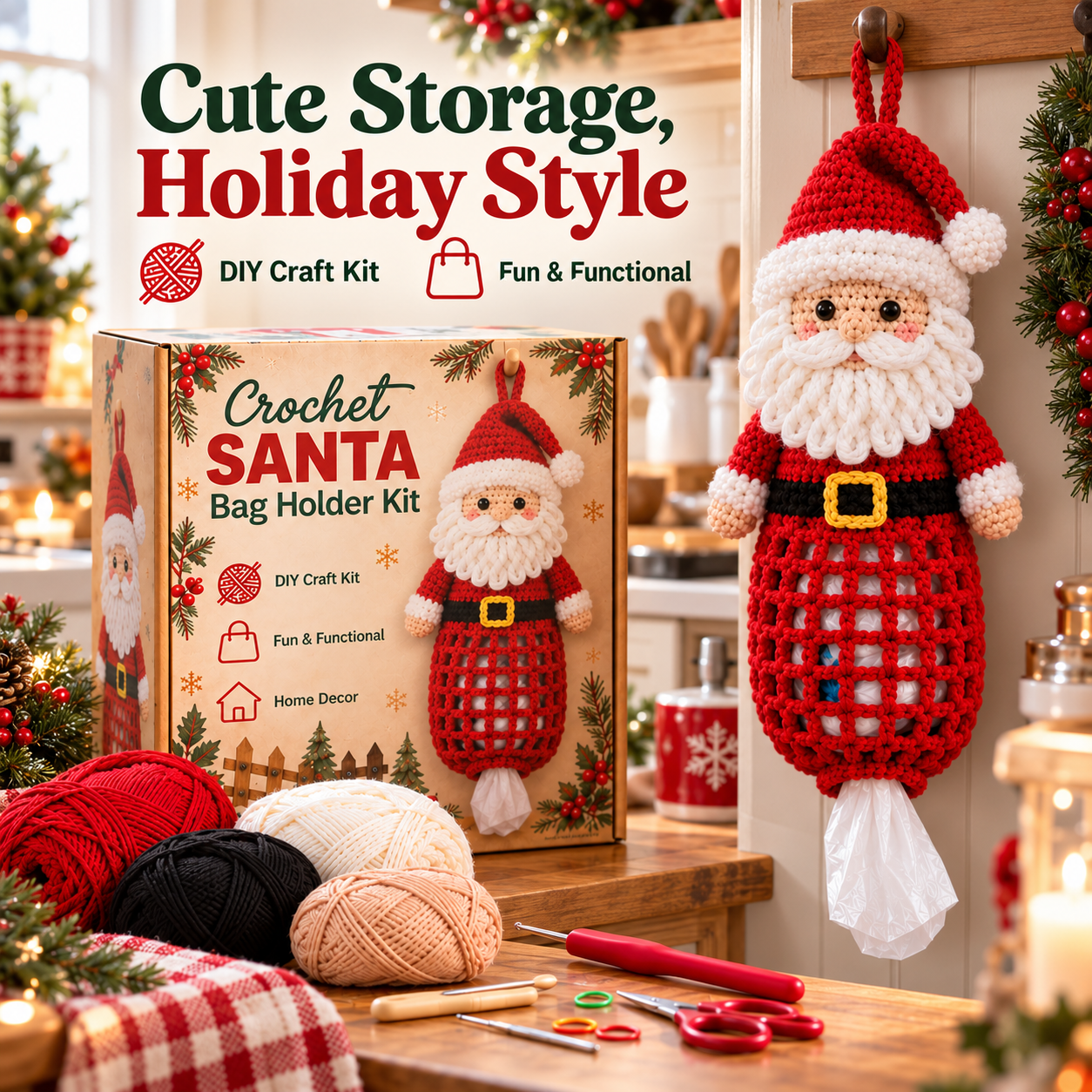 Cute storage holiday style crochet kit