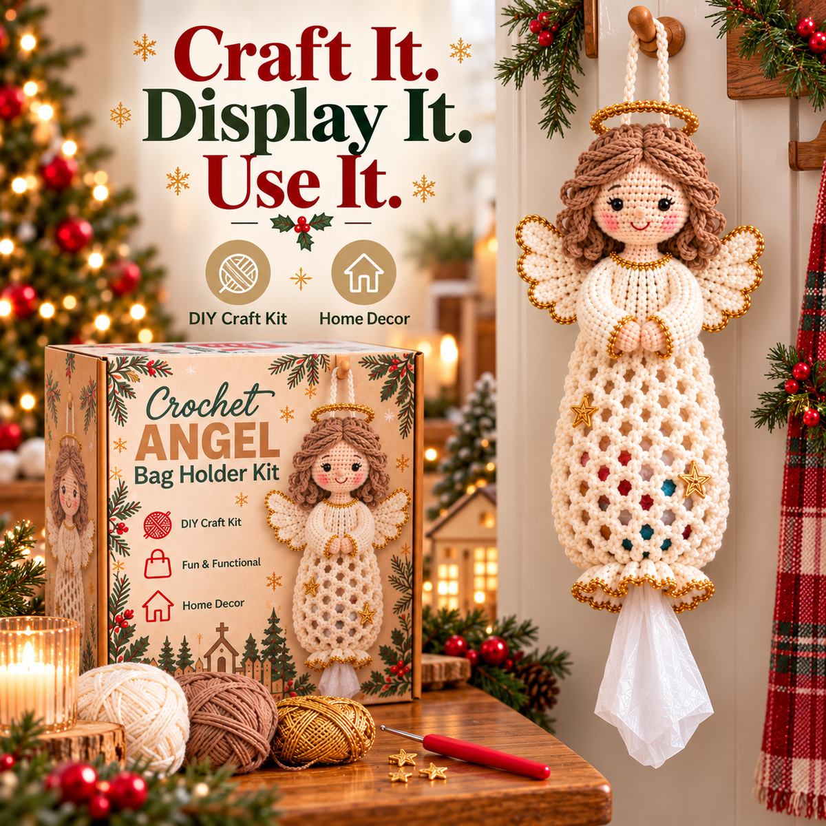 🎄 Merry Tidy Crochet™ – Christmas Bag Holder DIY Kit