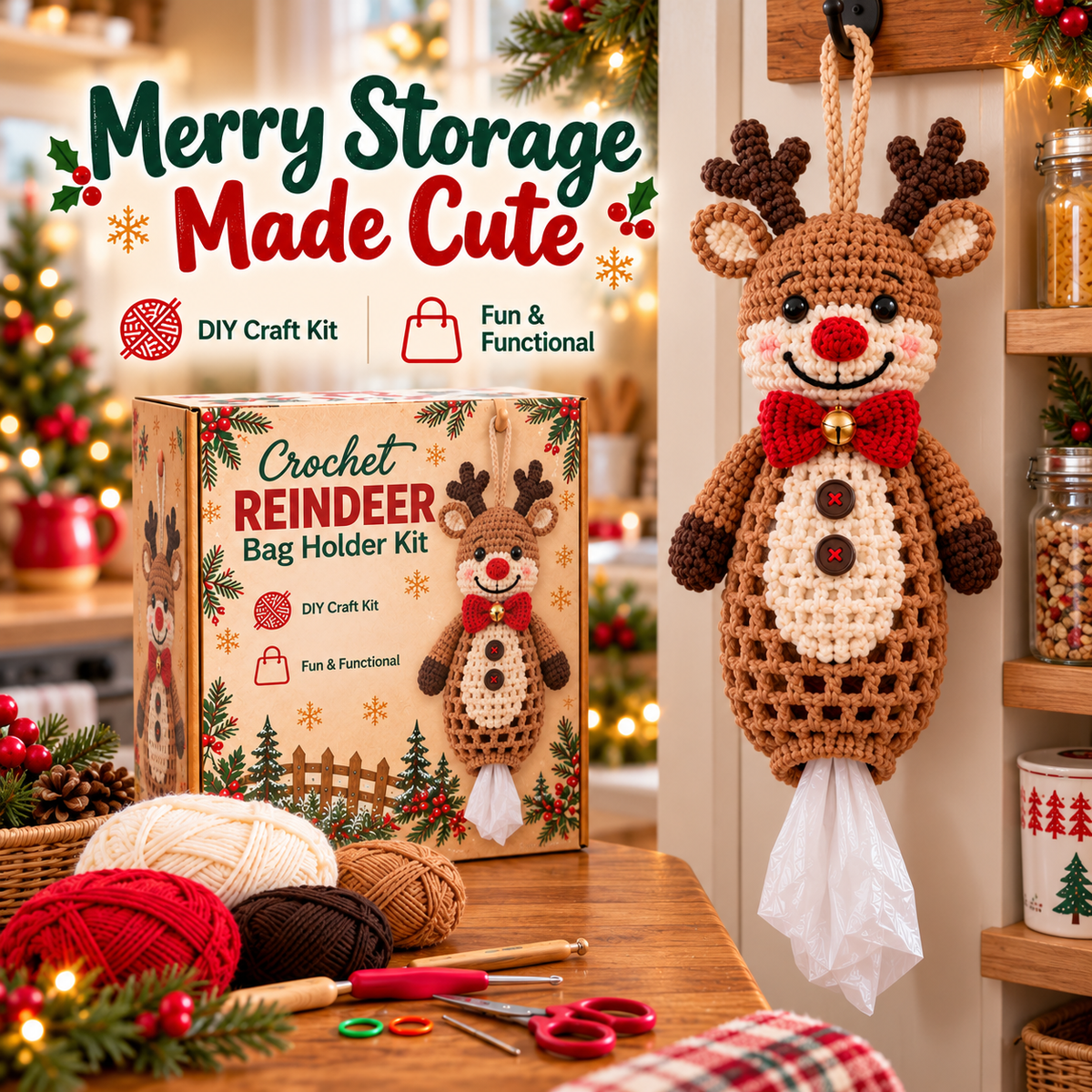 🎄 Merry Tidy Crochet™ – Christmas Bag Holder DIY Kit