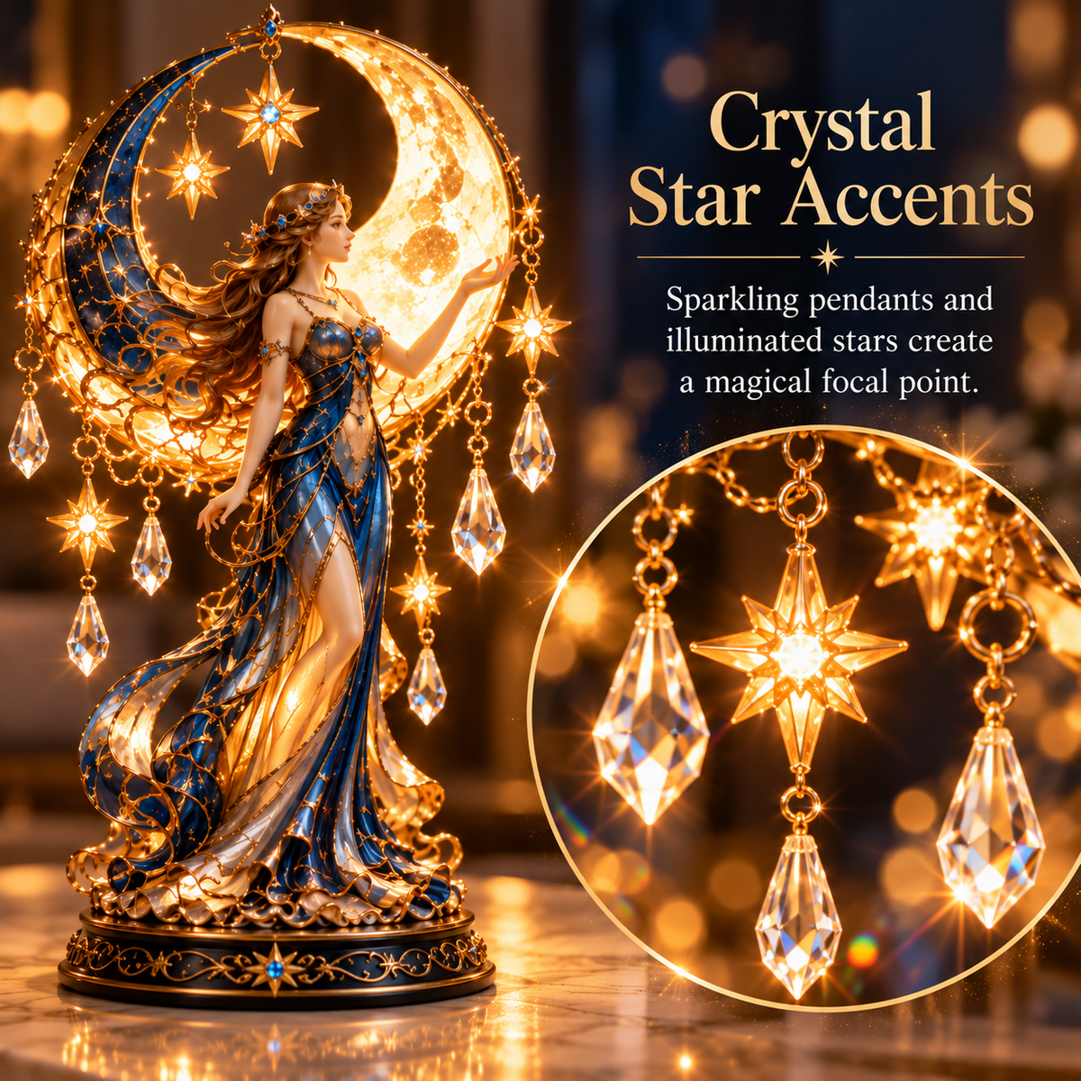 ✨ Moon Goddess Glow™ – Magical Crescent Moon & Crystal Table Lamp