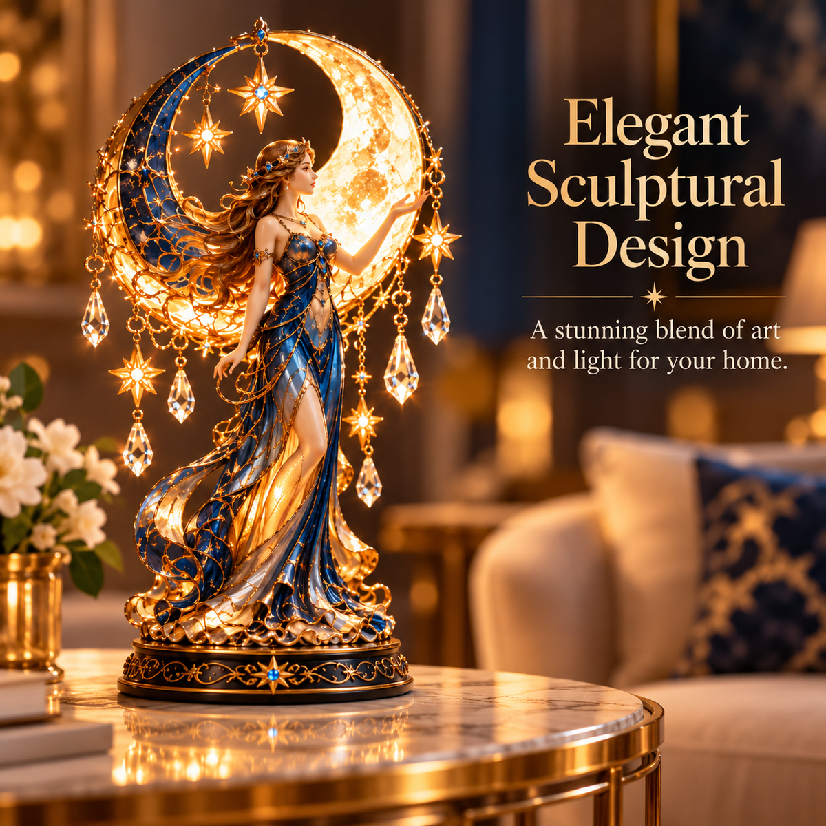 ✨ Moon Goddess Glow™ – Magical Crescent Moon & Crystal Table Lamp