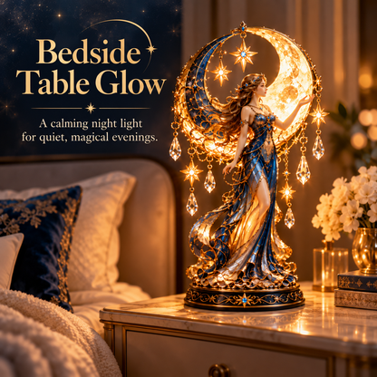 ✨ Moon Goddess Glow™ – Magical Crescent Moon & Crystal Table Lamp