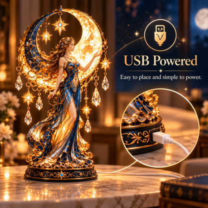 ✨ Moon Goddess Glow™ – Magical Crescent Moon & Crystal Table Lamp