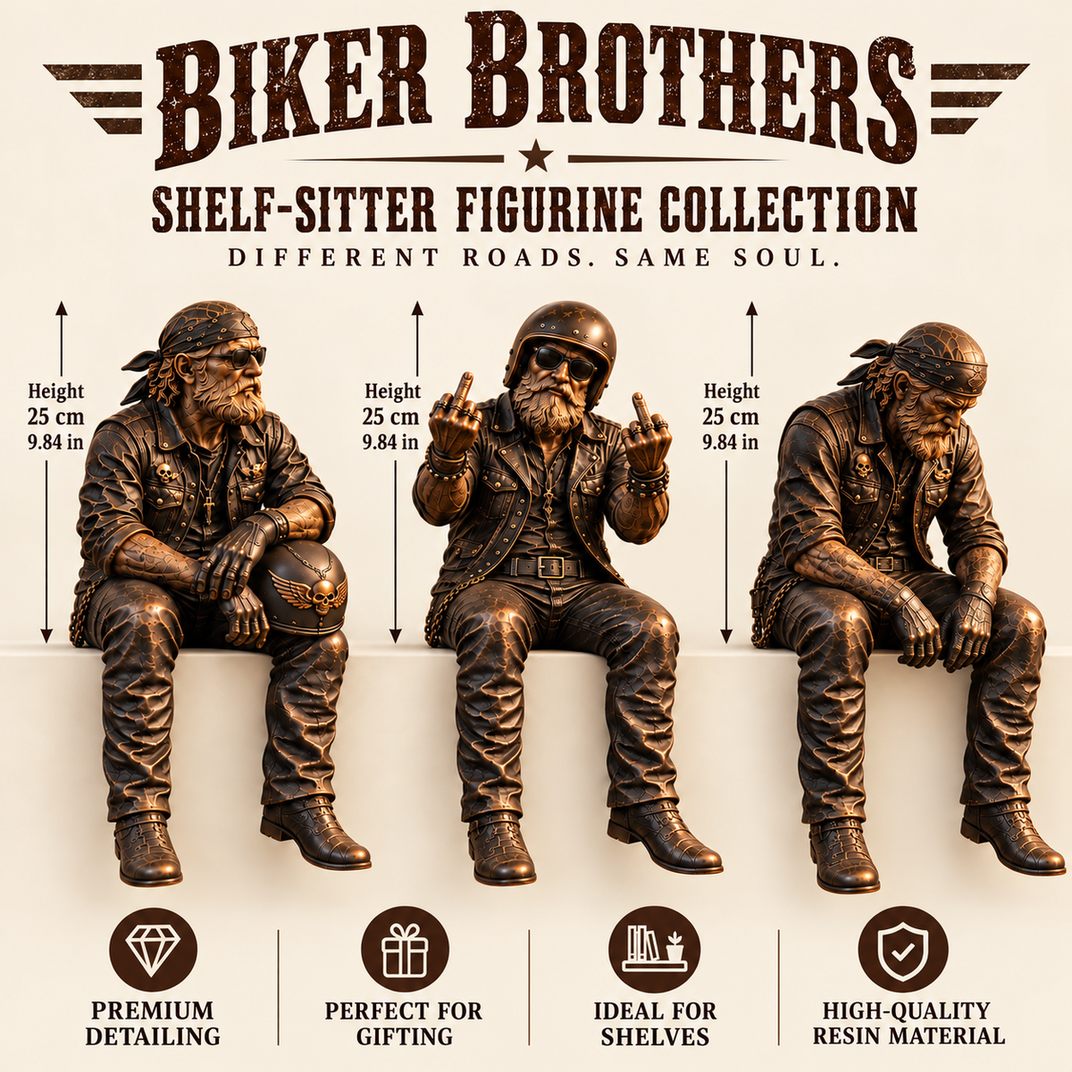 Old Biker Soul figurine collection size and resin detail