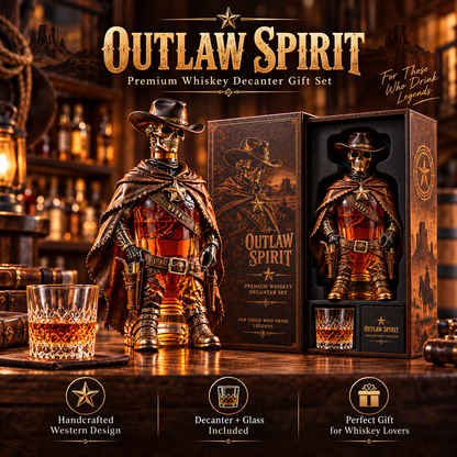 🤠💀 Outlaw Spirit Skeleton Cowboy Whiskey Decanter Gift Set 🥃