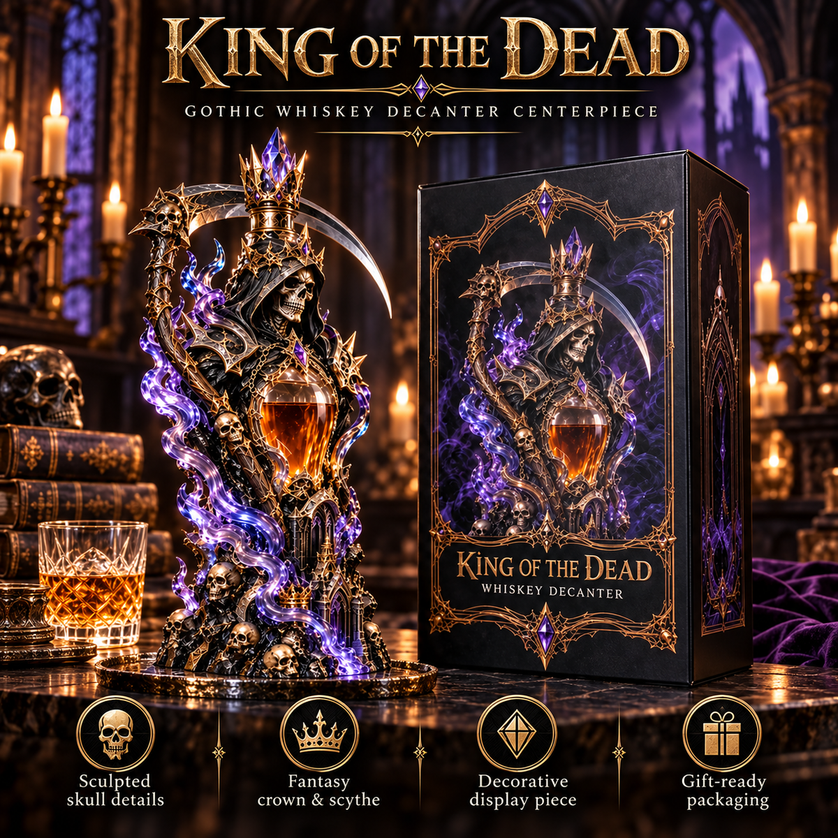 💀👑 King of the Dead Grim Reaper Whiskey Decanter