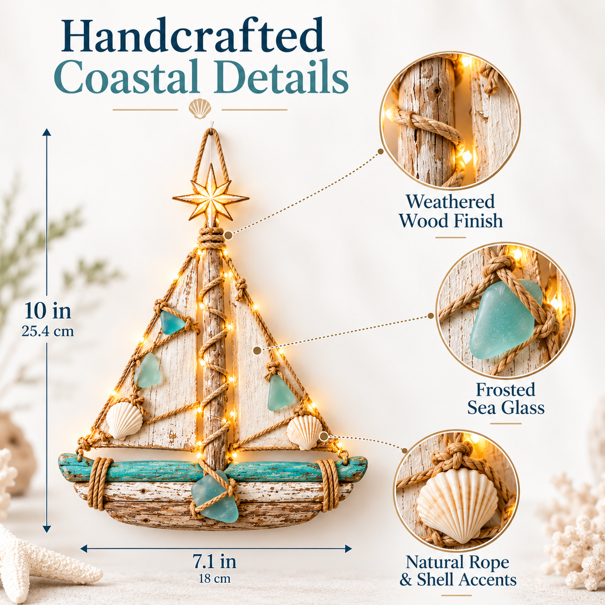 Harbor Lights Sailboat Christmas Tree coastal details