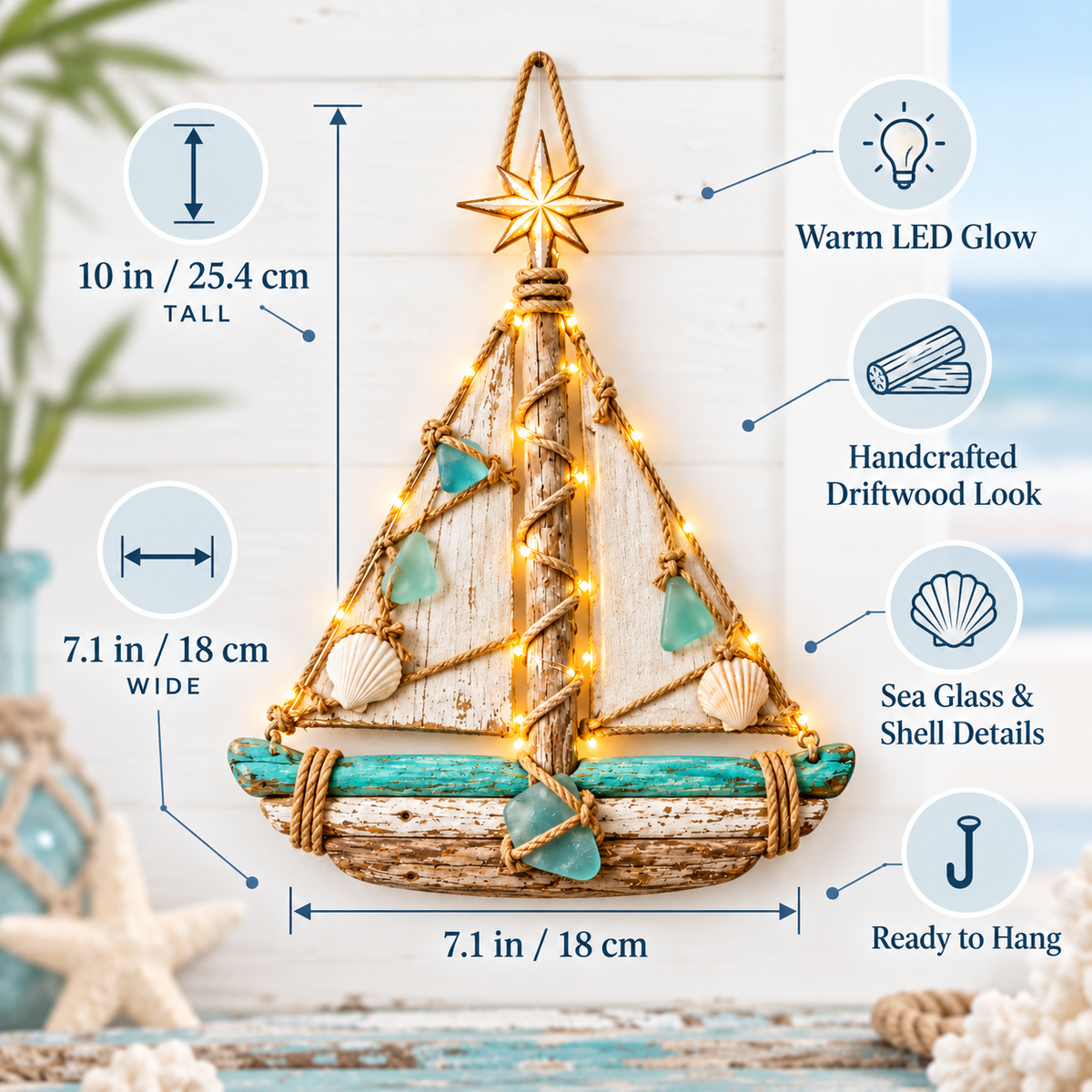 Harbor Lights Sailboat Christmas Tree features and size