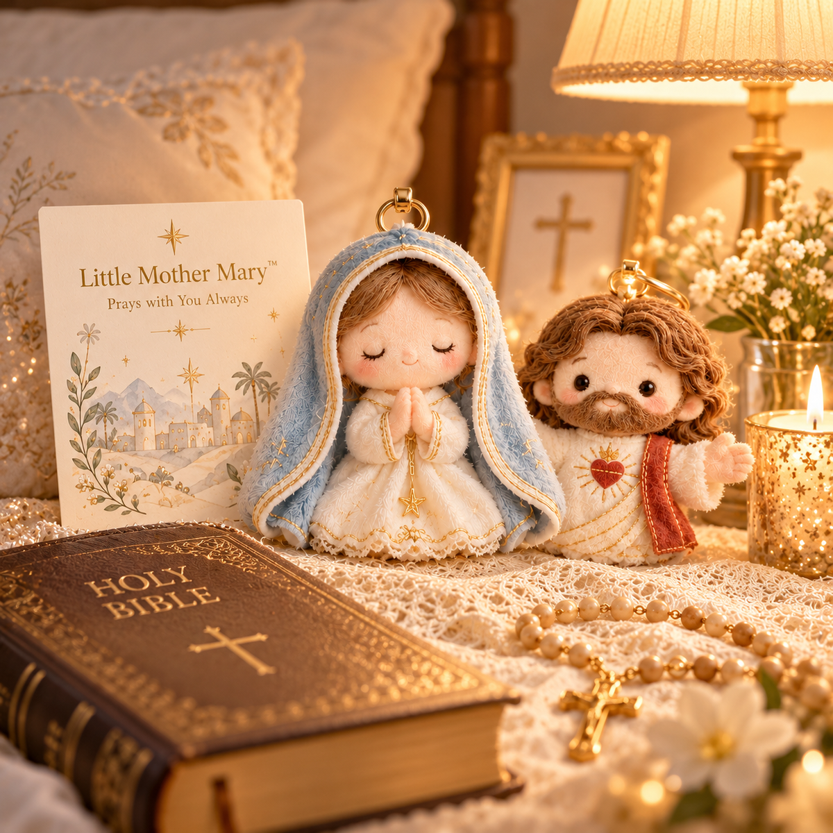 Christian keepsakes beside Bible
