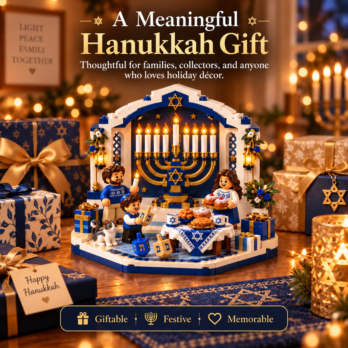 🕎✨ Last Day 50% OFF 🔥 Hanukkah Family Light Building Block Display Set