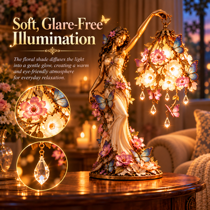 🦋 Butterfly Lady Accent Lamp – Elegant Floral Goddess Light with Crystal Drops