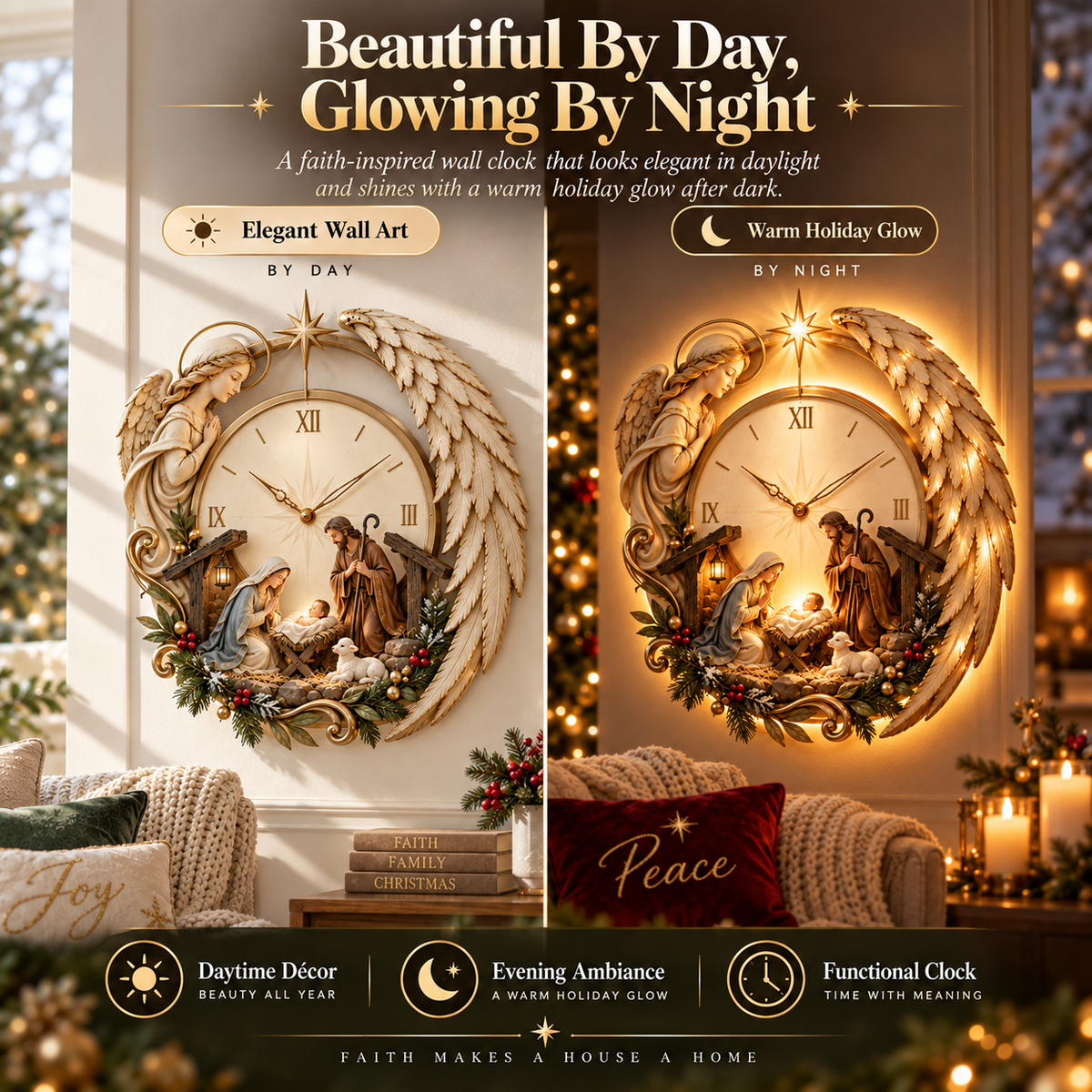 Illuminated Bethlehem Angel Nativity Clock