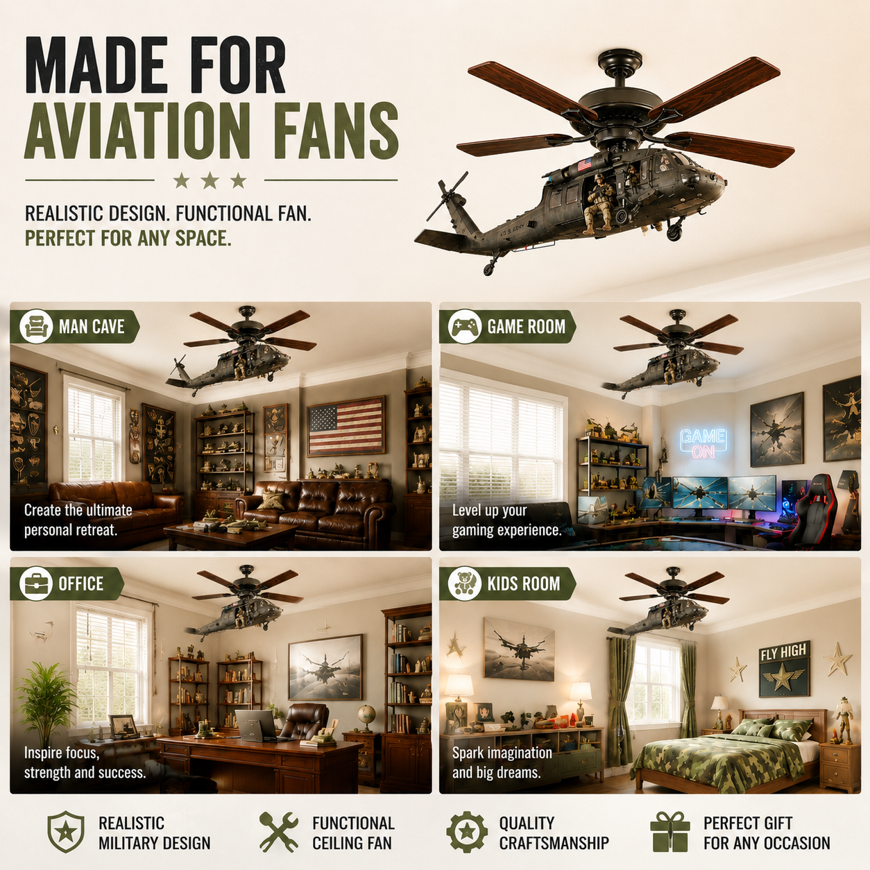 🔥 LAST DAY 50% OFF-🚁 Helicopter Ceiling Fan Decoration – Flying Aviation Display