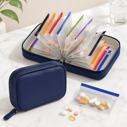 Waterproof Pill Pouch Set, 14pcs Bags Inside, A8 Waterproof Pill Organizer Set, 7 to 14 Days of Meds 💊