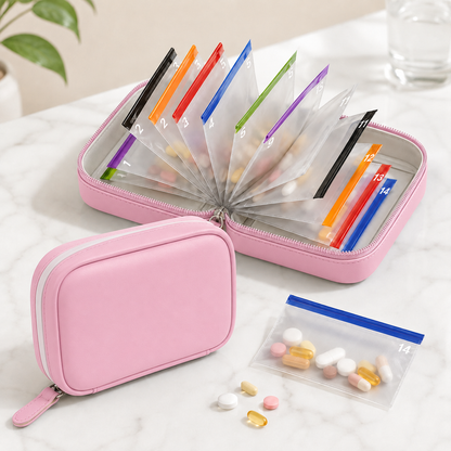 Waterproof Pill Pouch Set, 14pcs Bags Inside, A8 Waterproof Pill Organizer Set, 7 to 14 Days of Meds 💊