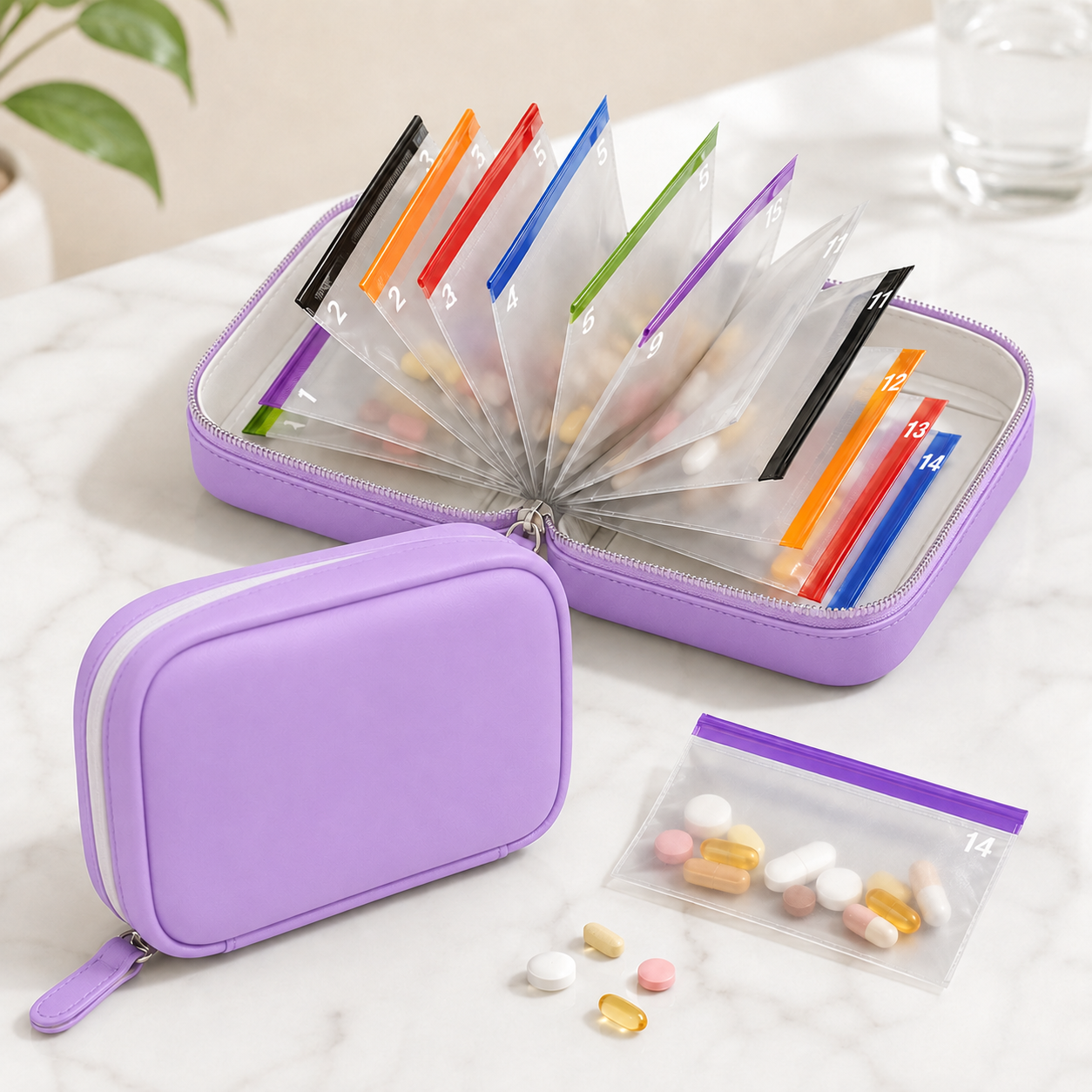 Waterproof Pill Pouch Set, 14pcs Bags Inside, A8 Waterproof Pill Organizer Set, 7 to 14 Days of Meds 💊