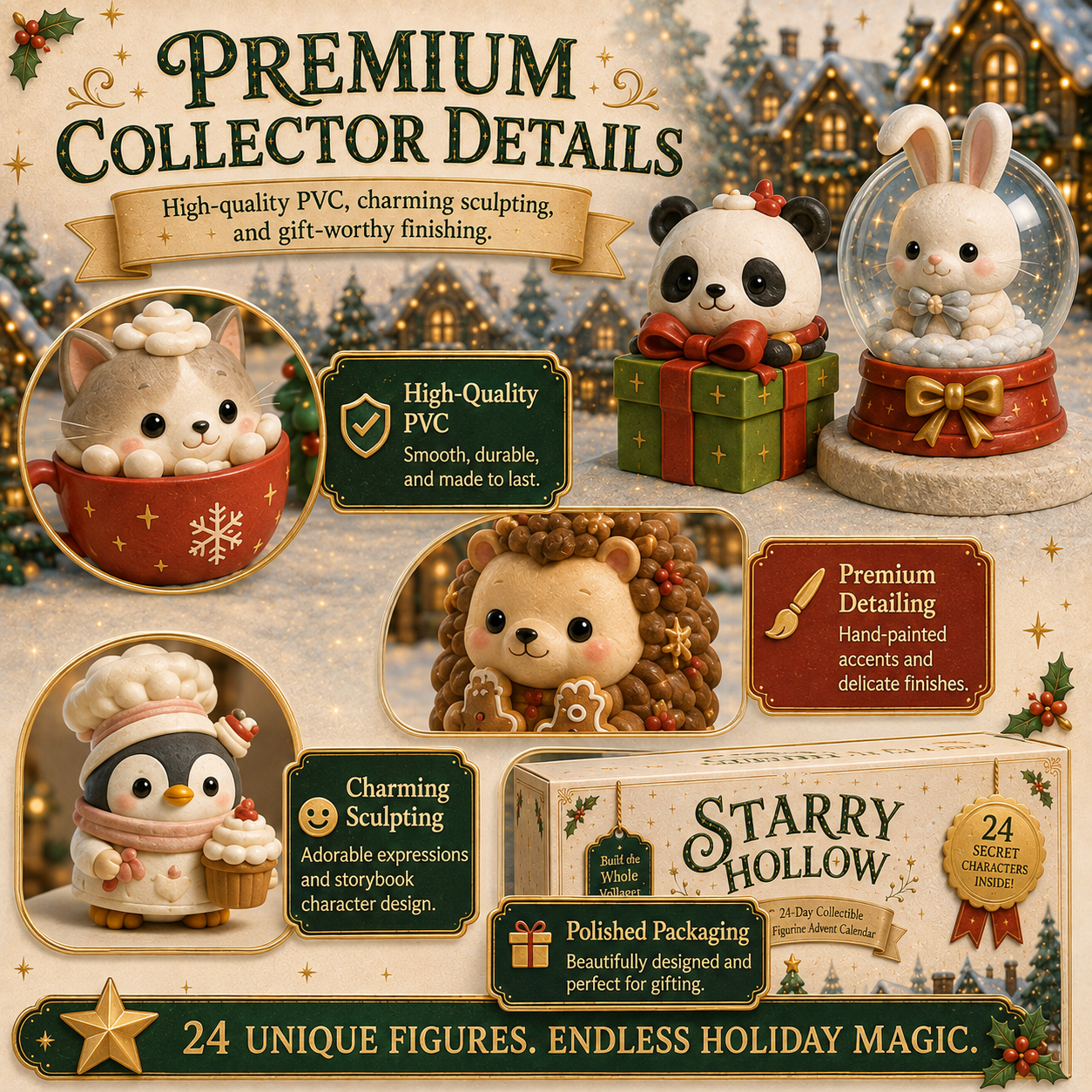 🎄 2026 NEW! Christmas Village Advent Calendar – 24 Collectible Figures Including 2 Mystery Characters ✨