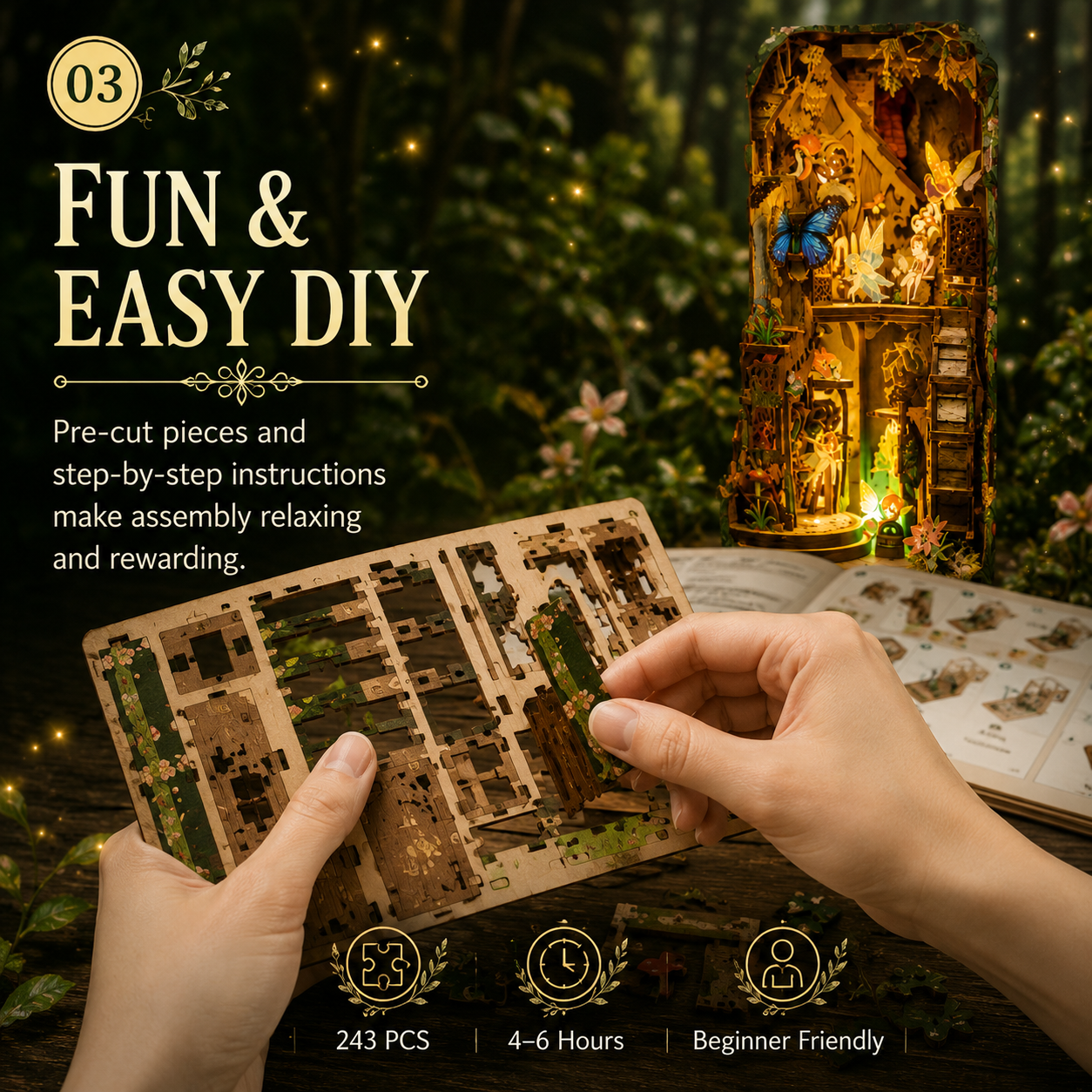 🌿 Whisperwood Enchanted Forest Book Nook – DIY Fairy Woodland Miniature Kit ✨