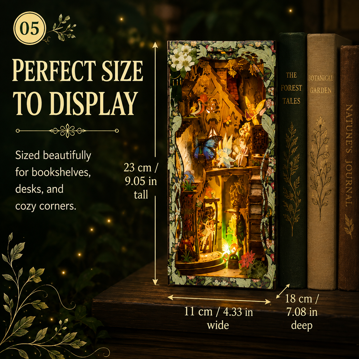Whisperwood book nook size and bookshelf display