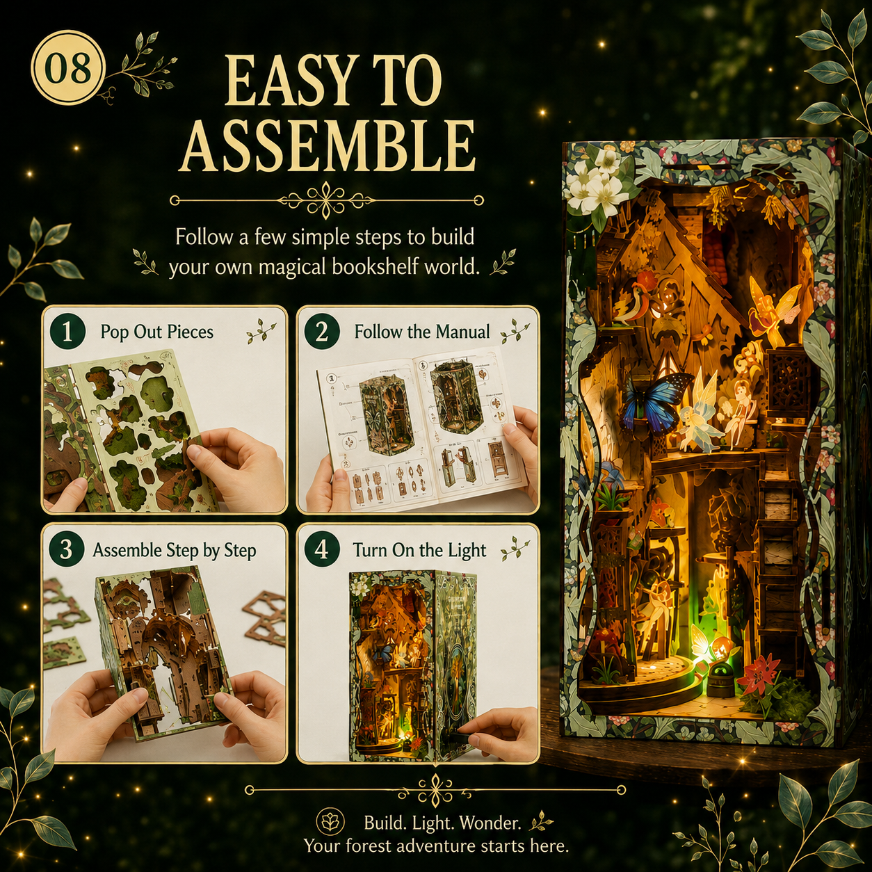 🌿 Whisperwood Enchanted Forest Book Nook – DIY Fairy Woodland Miniature Kit ✨