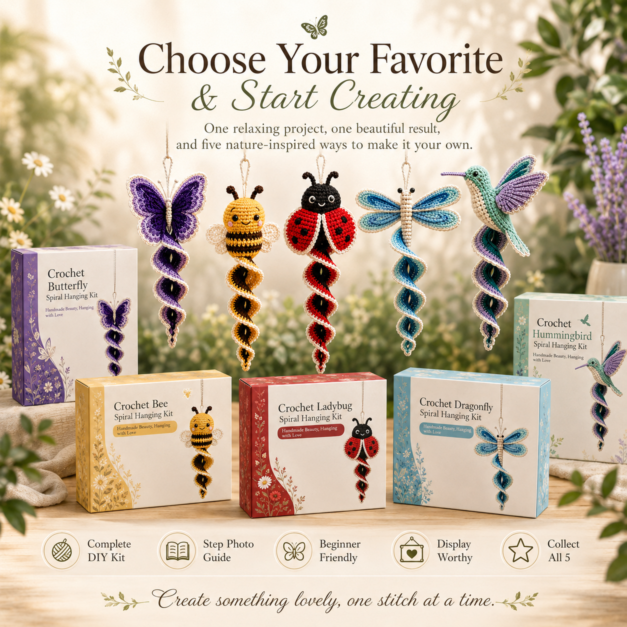 🧶 DIY Crochet Garden Friends Spiral Hanging Kit 🌿