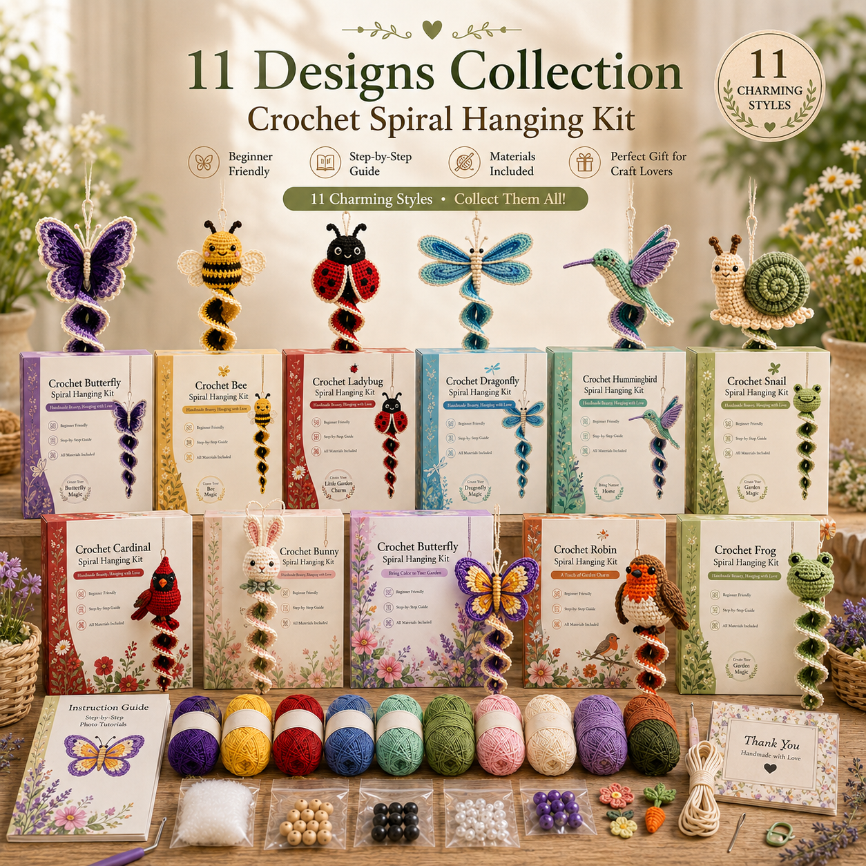 🧶 DIY Crochet Garden Friends Spiral Hanging Kit 🌿