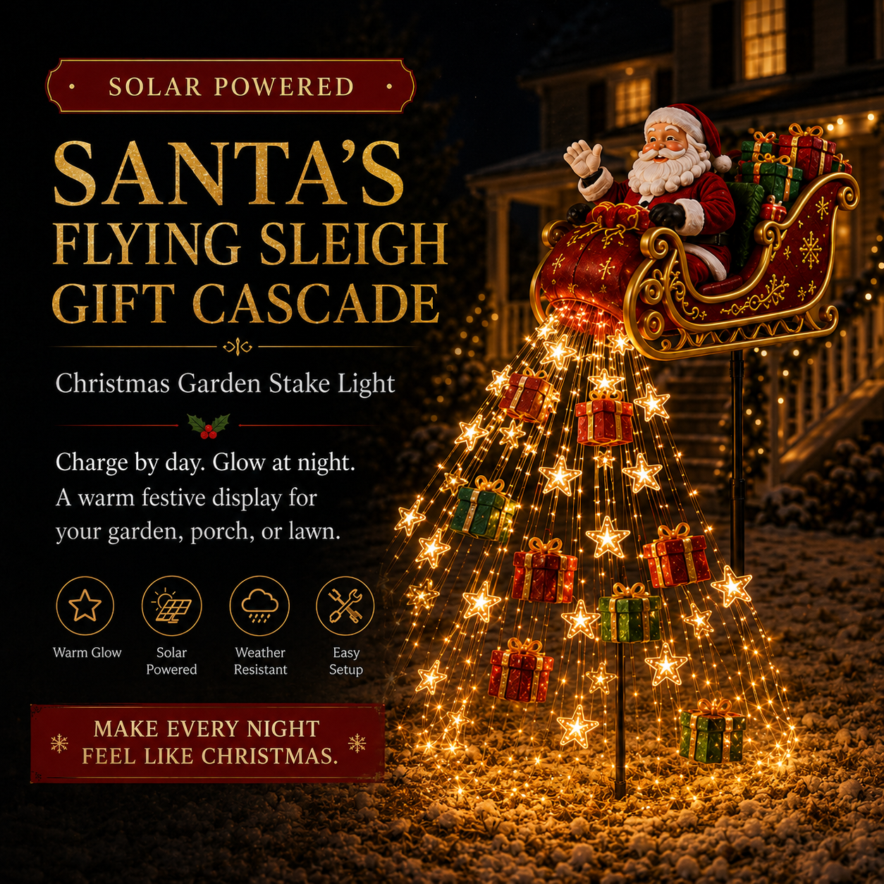 🎖️✨ Nutcracker Magic Drum Cascade Solar Christmas Garden Light