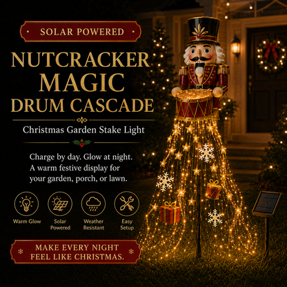 🎖️✨ Nutcracker Magic Drum Cascade Solar Christmas Garden Light