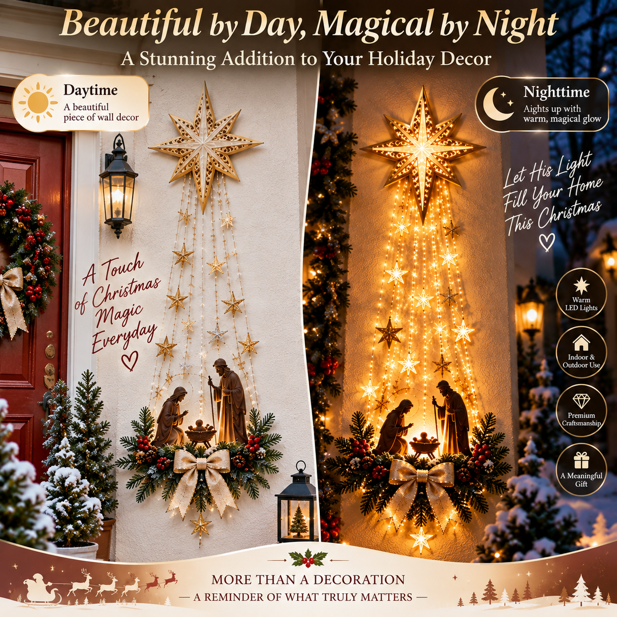 Bethlehem Star Christmas Wall Light day and night