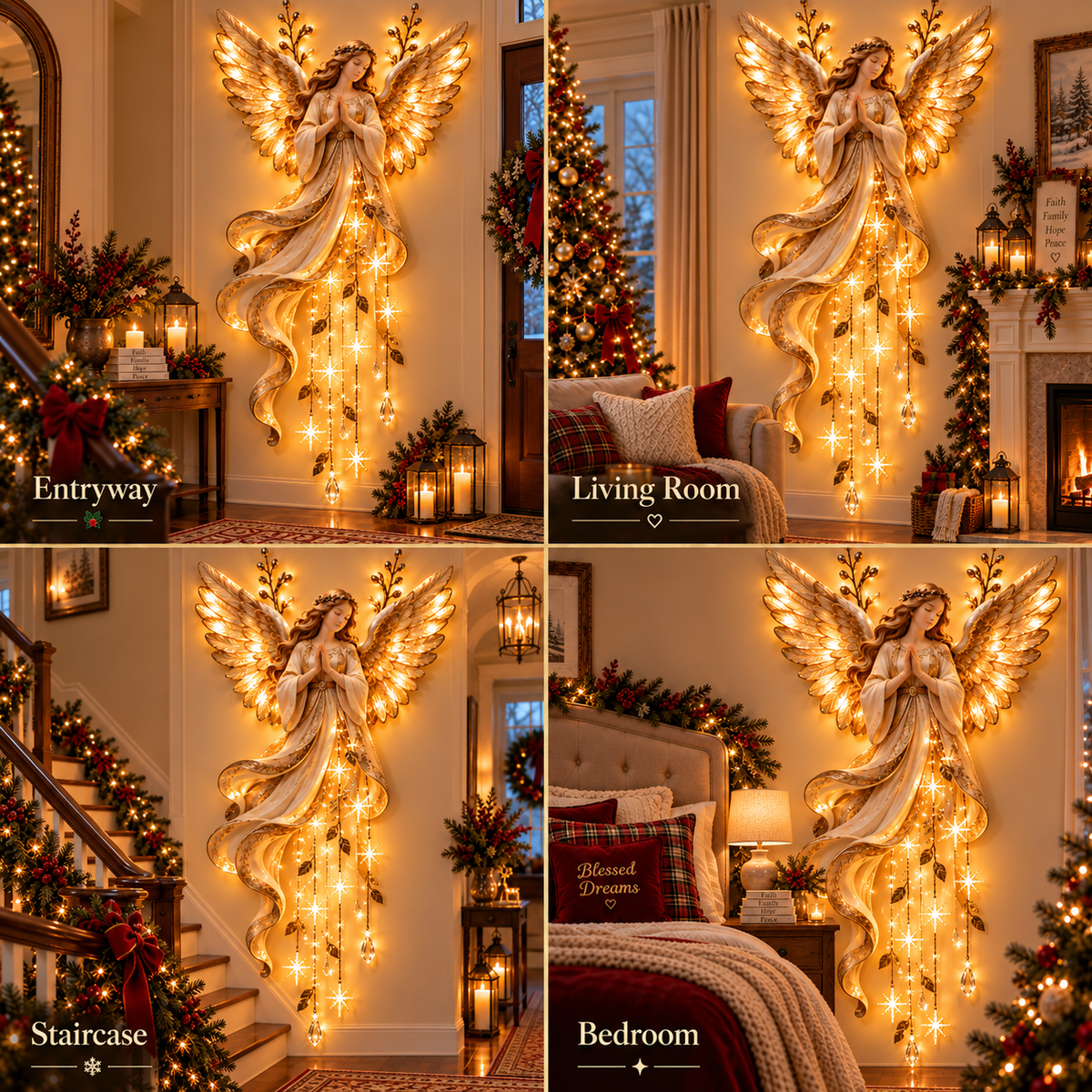 👼Guardian Angel Starfall Cascade™ – Lighted Faith & Blessing Christmas Wall Decor✨