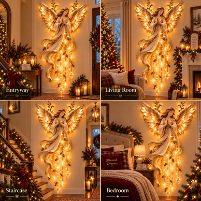 👼Guardian Angel Starfall Cascade™ – Lighted Faith & Blessing Christmas Wall Decor✨