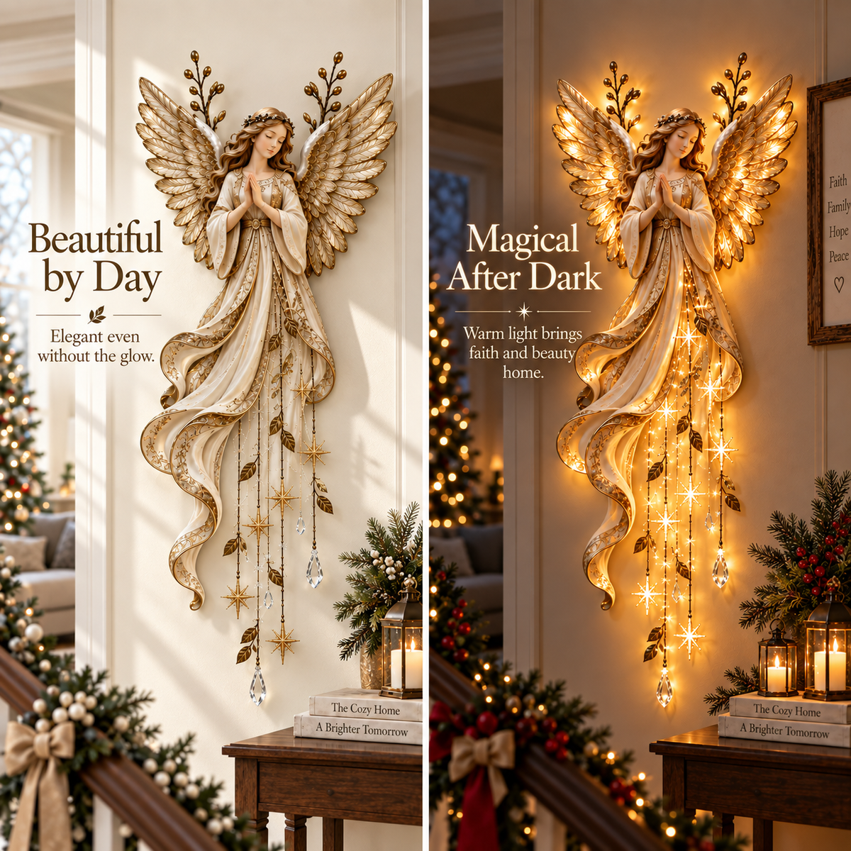 👼Guardian Angel Starfall Cascade™ – Lighted Faith & Blessing Christmas Wall Decor✨