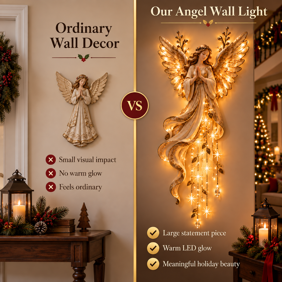 Guardian Angel Christmas wall decoration shown in a real home setting