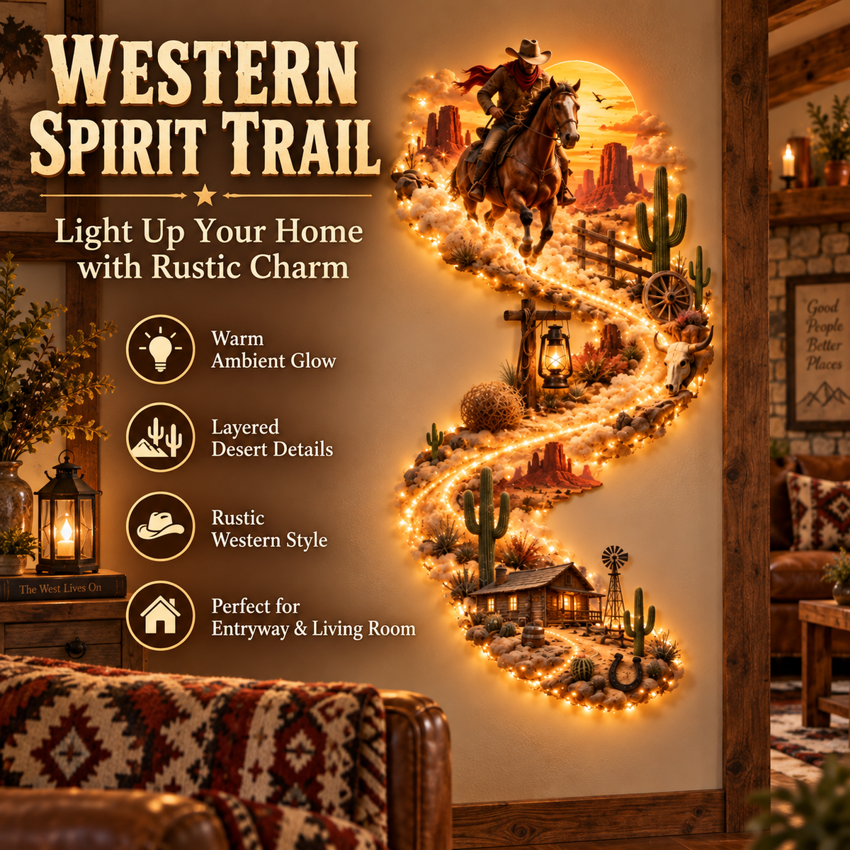 🔥LAST DAY 49% - 🌵 Wild West Frontier™ — Lighted Cowboy & Ranch Wall Art 🐎