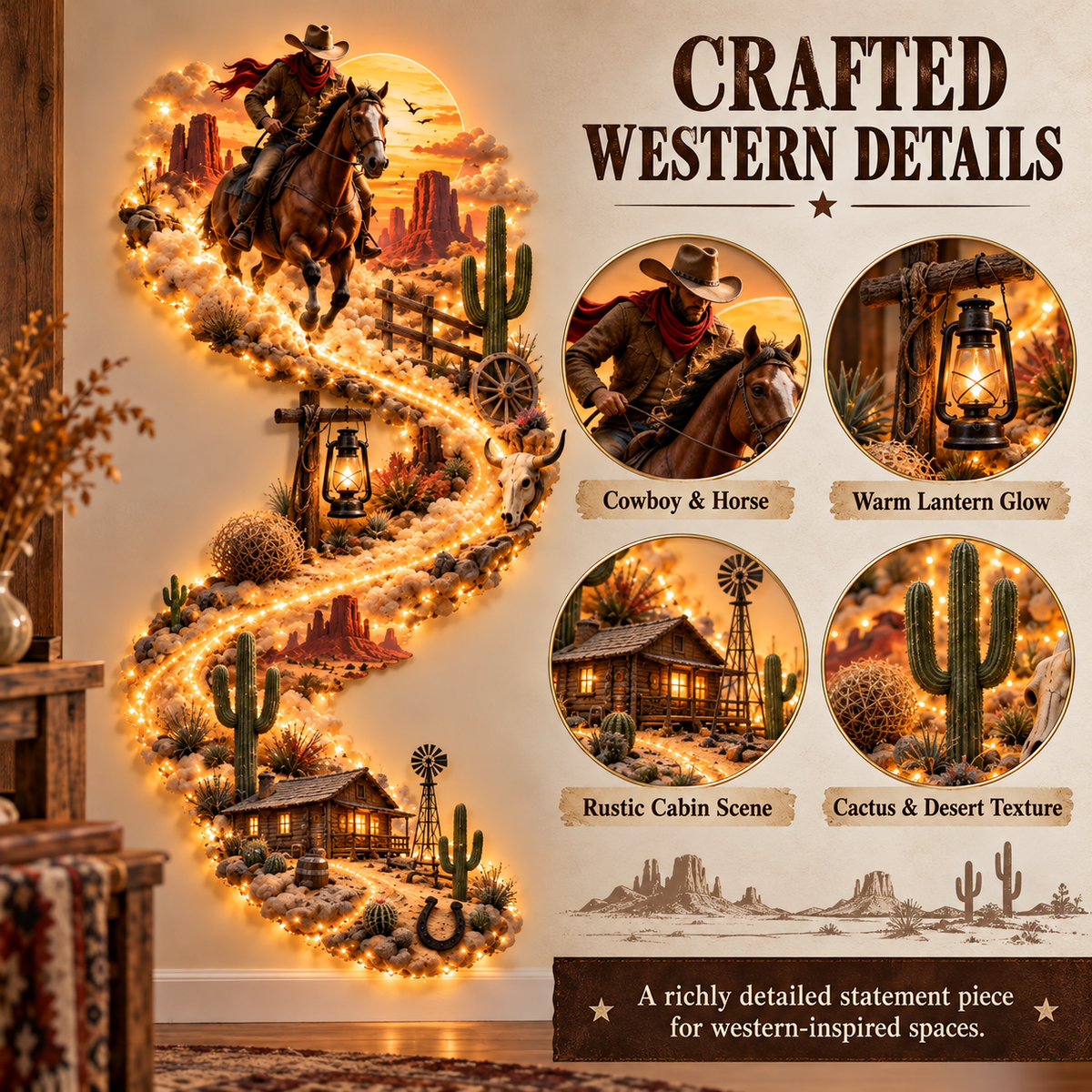 🔥LAST DAY 49% - 🌵 Wild West Frontier™ — Lighted Cowboy & Ranch Wall Art 🐎