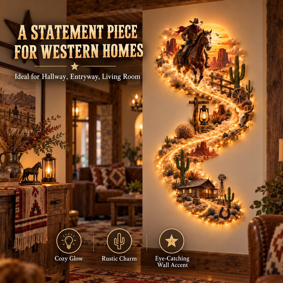 🔥LAST DAY 49% - 🌵 Wild West Frontier™ — Lighted Cowboy & Ranch Wall Art 🐎